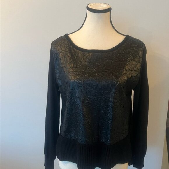 Blugirl Italian Mixed Media Sweater w/ Leather Embroidery - M - Picture 11 of 14